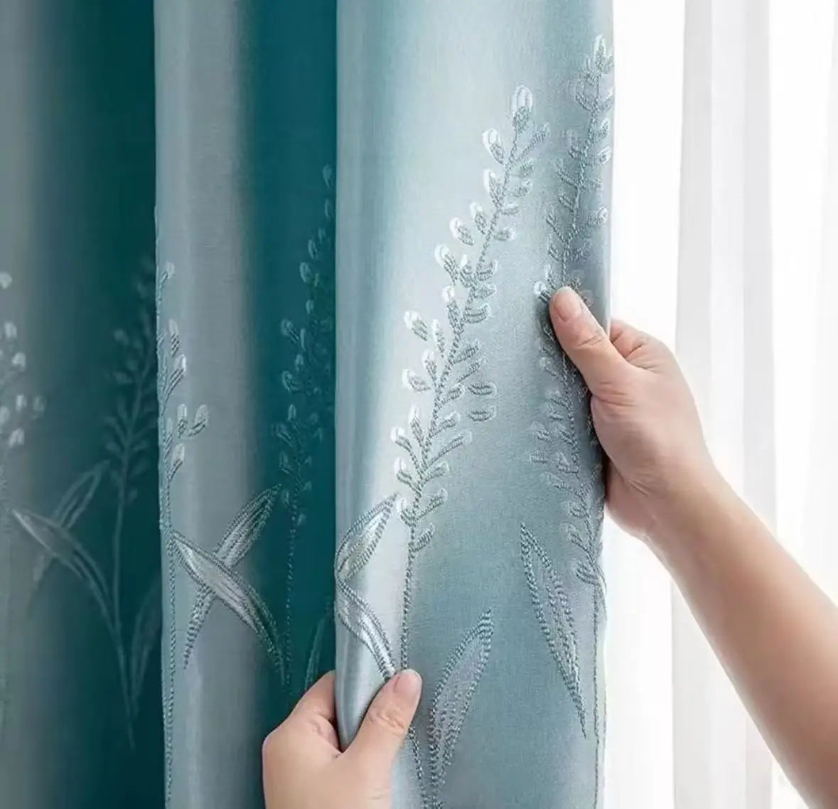 Blue Double-Layer Semi-Light Blocking Curtain Panel – 3 Hanging Styles