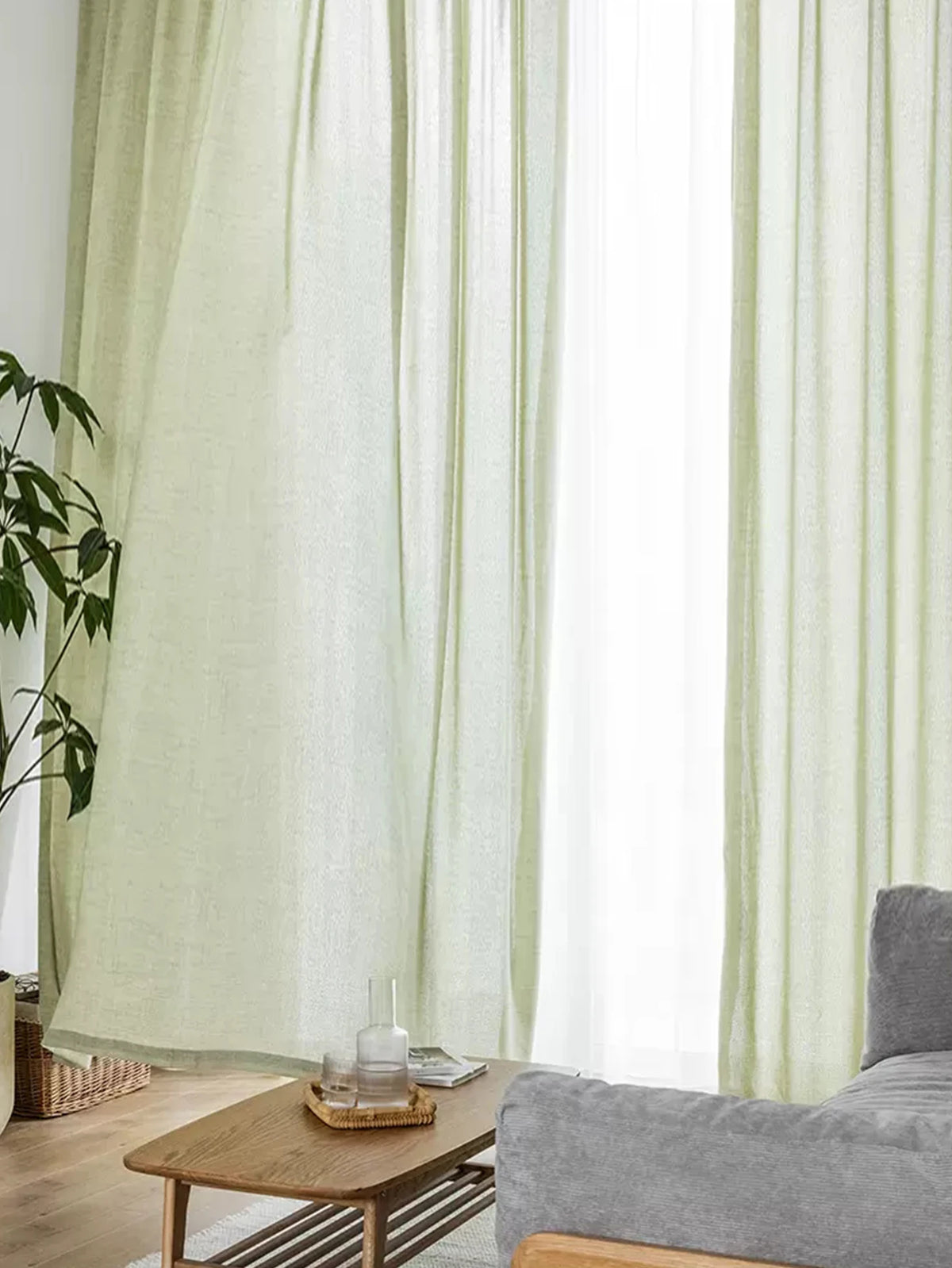 Matcha Green Linen-Look Light-Filtering Curtain Panel – 4 Hanging Styles