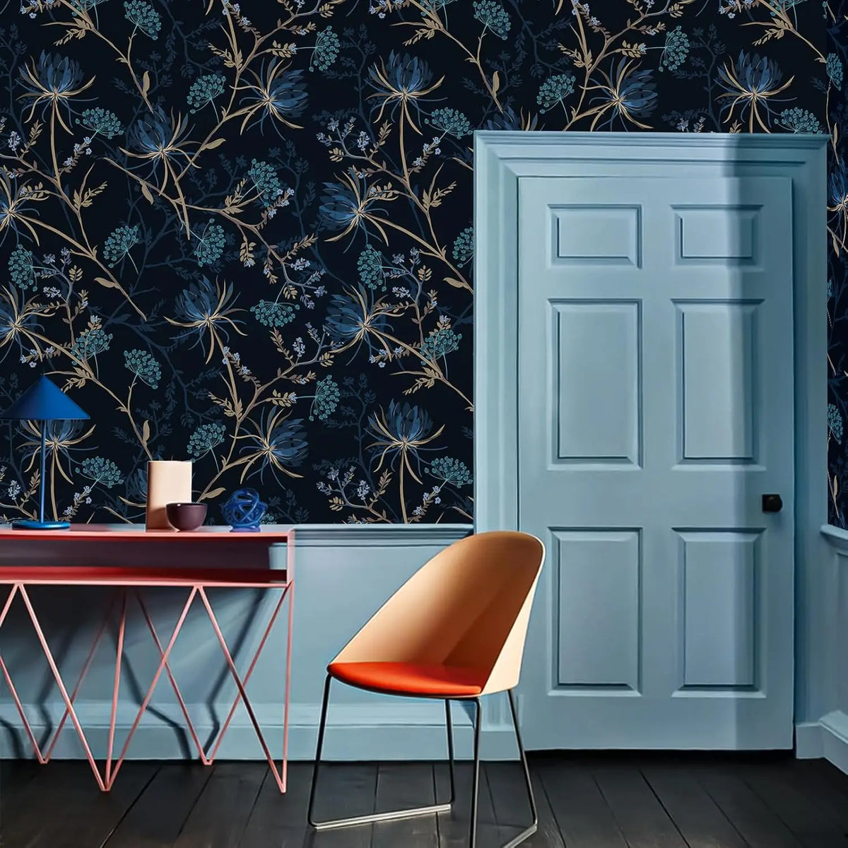 Dark Blue Dandelion Peel-and-Stick Wallpaper – Waterproof Removable Botanical Vinyl for Walls & Furniture