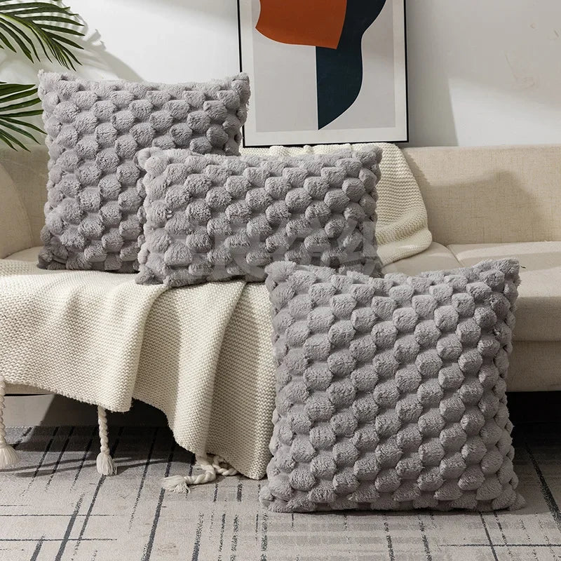 Bubble-Texture Plush Pillow Cover – Black, Gray & Green, Square and Lumbar Sizes