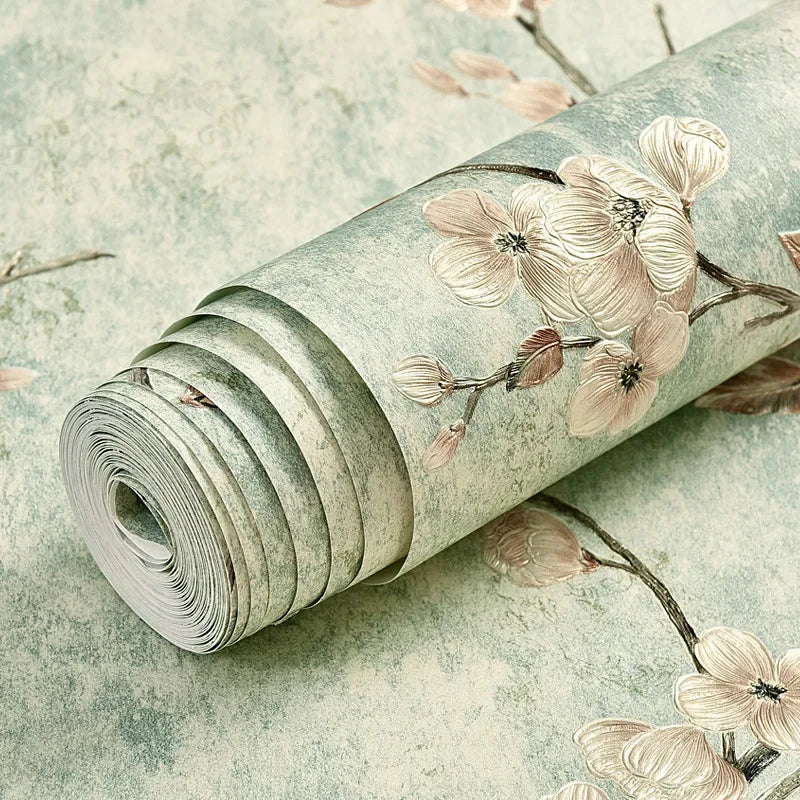 Floral 3D Embossed Waterproof Peel-and-Stick Non-Woven Wallpaper for Girls’ Bedrooms