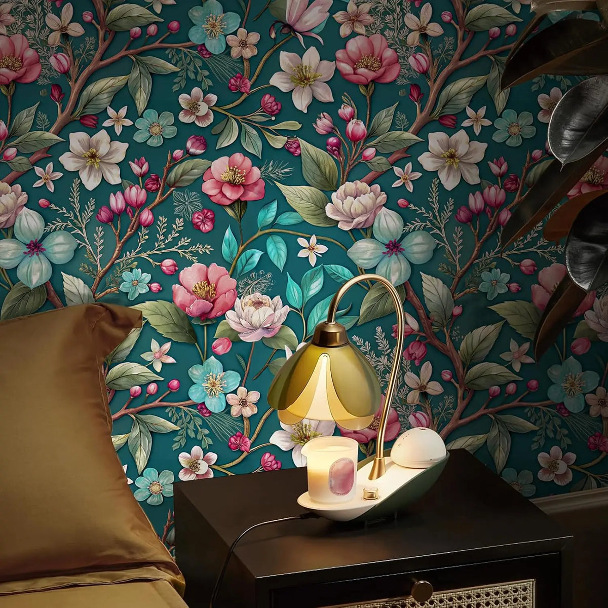 Green Floral Peel-and-Stick Wallpaper – Waterproof Removable Textured Vinyl