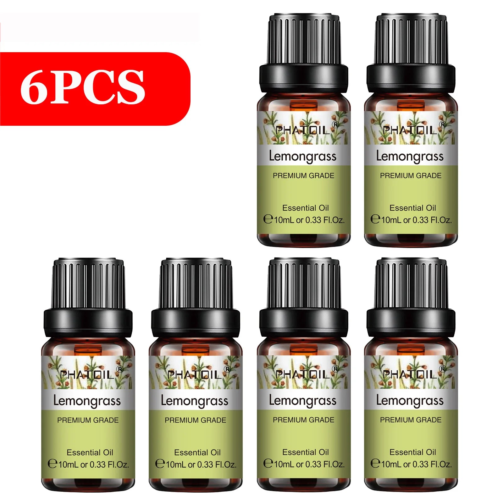 PHATOIL 6-Piece 10ml Pure Essential Oil Set for Diffusers