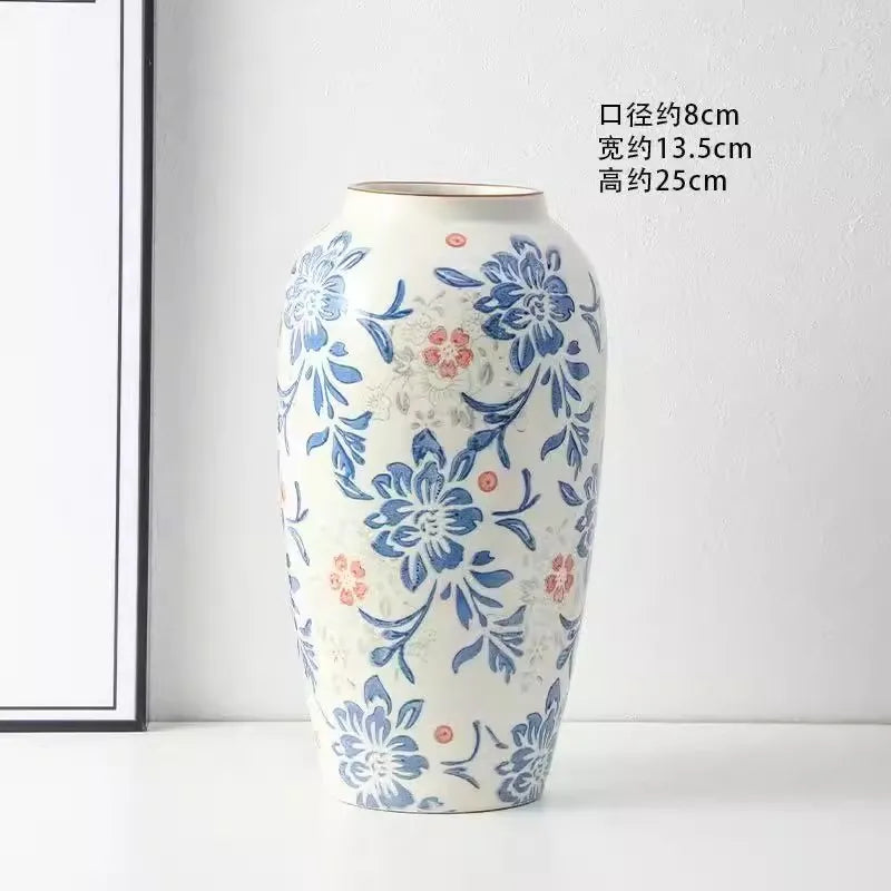 Retro Ceramic Vase – Light Luxury Tabletop Flower Vase for Living Room Decor