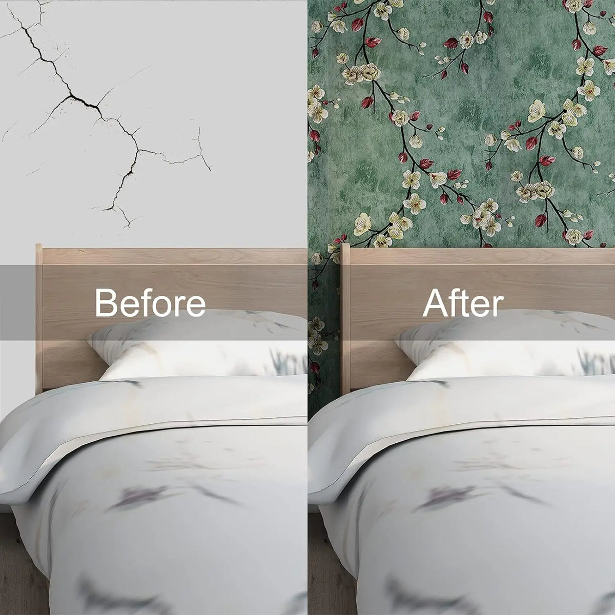 Green Floral Peel and Stick Wallpaper – Self-Adhesive Waterproof PVC Vinyl Wallpaper