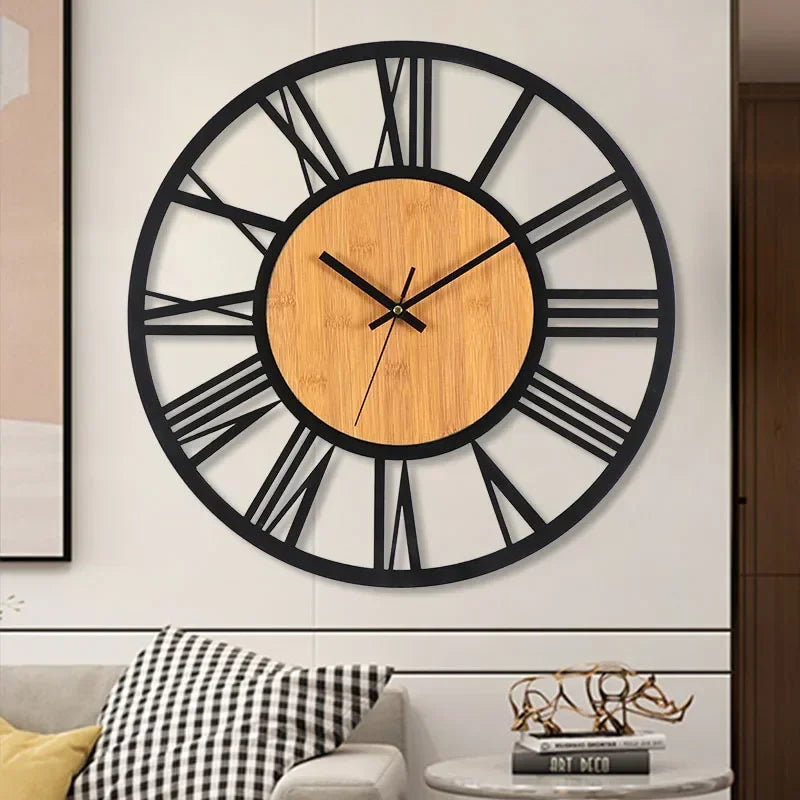 40 cm Antique-Style Iron Roman Numeral Wall Clock – Quiet Quartz Openwork Decor