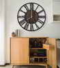 24-Inch LED Roman Numeral Wall Clock – Silent Battery-Operated Wood & Iron Decor