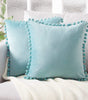 Blue and Aqua Velvet Pom-Pom Throw Pillow Cover, 15.75–19.69 in, Cover Only