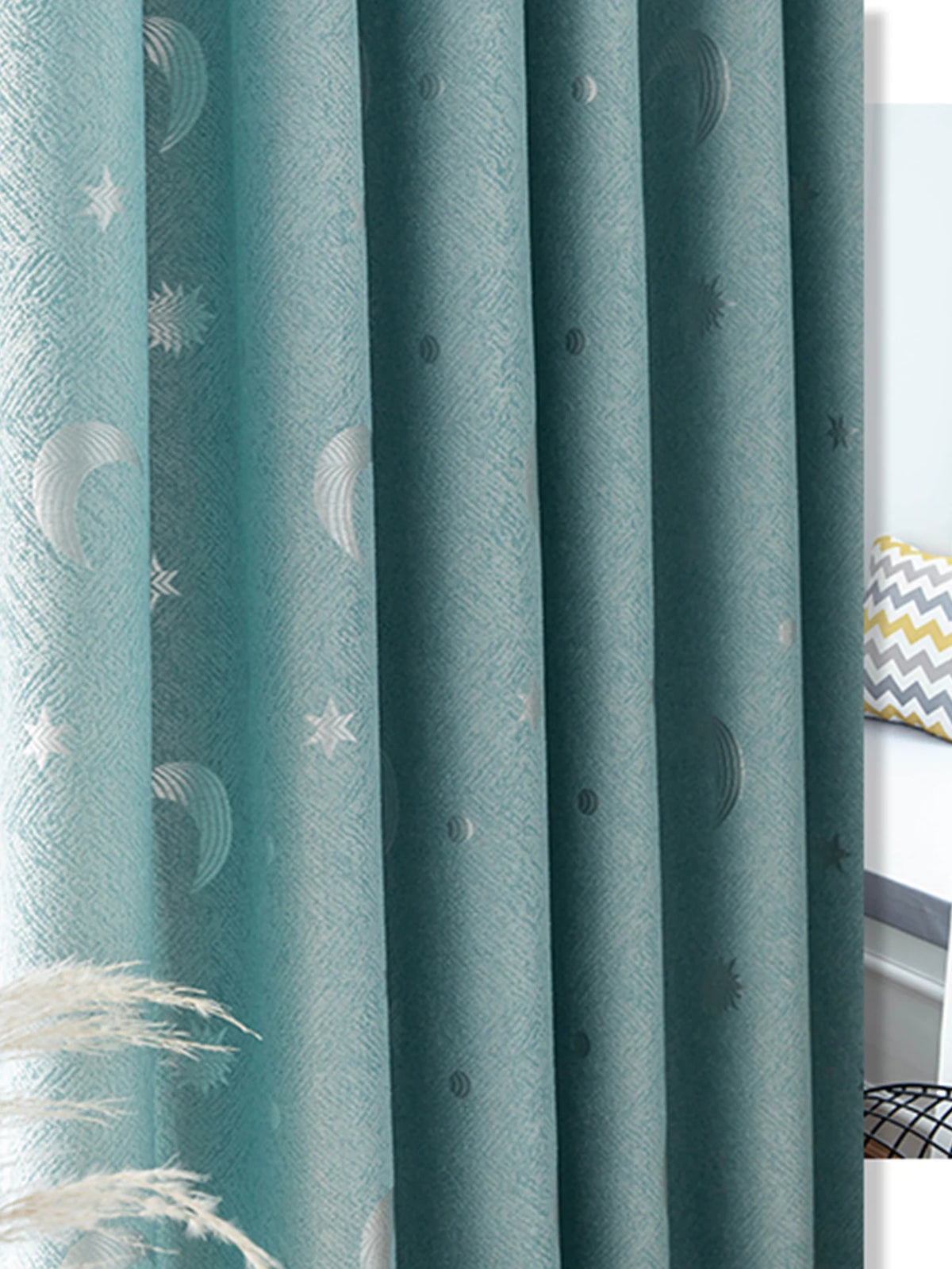 Blue Moon & Star 200 GSM Semi-Light Blocking Curtain Panel – 4 Hanging Styles