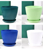 Round Plastic Planter with Tray – Modern Vertical Striped Flower Pot for Indoor & Outdoor Plants