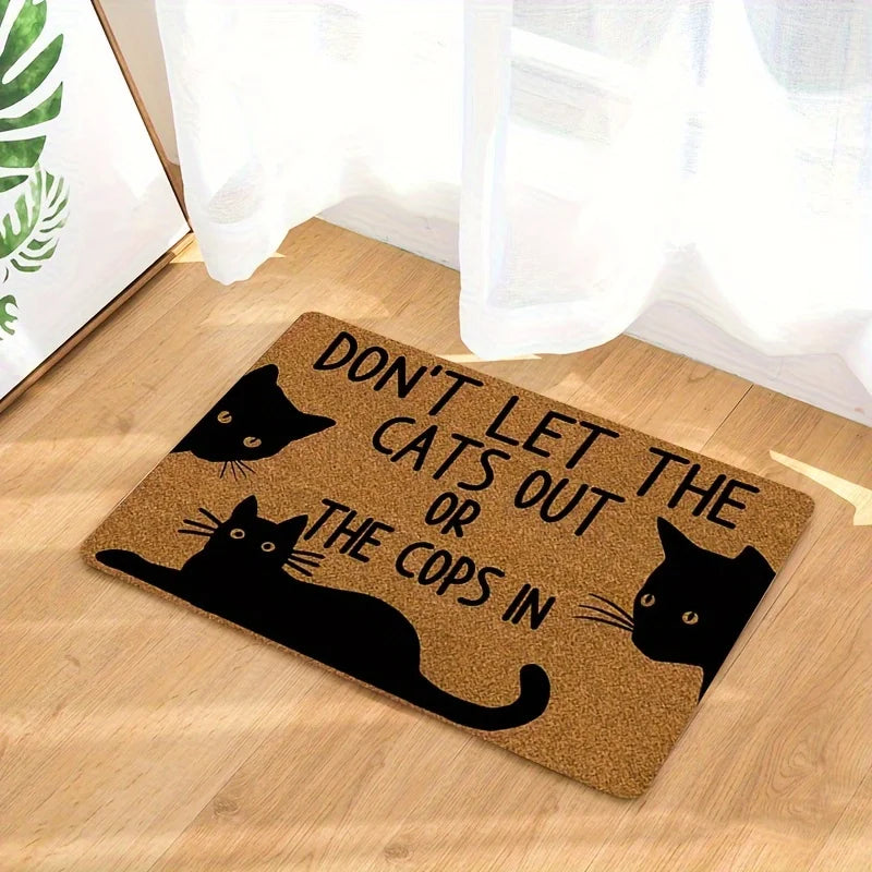 VIKAMA Black Cat Doormat – Waterproof, Stain-Resistant & Fade-Resistant Polyester Floor Mat