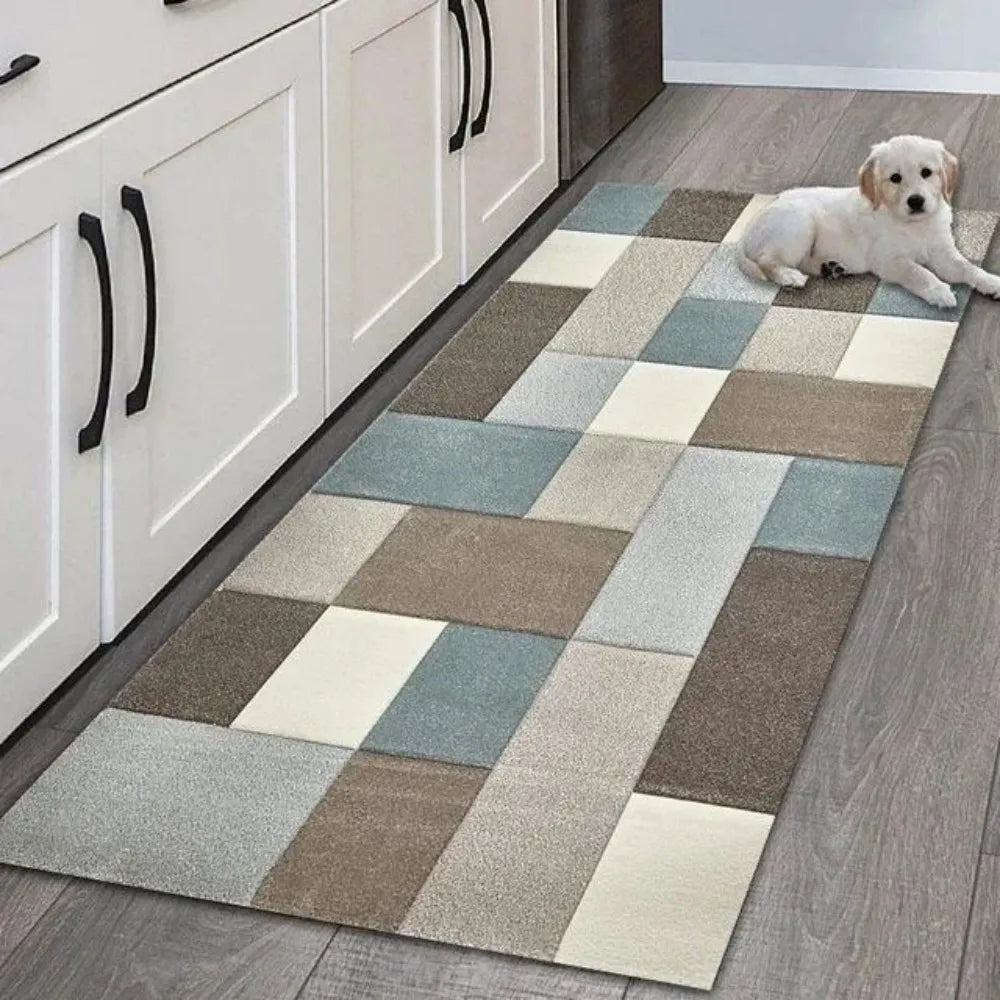 VIKAMA Waterproof Non-Slip Geometric Runner Rug – Washable Polyester Hallway Mat, FLR3907 & FLR4087