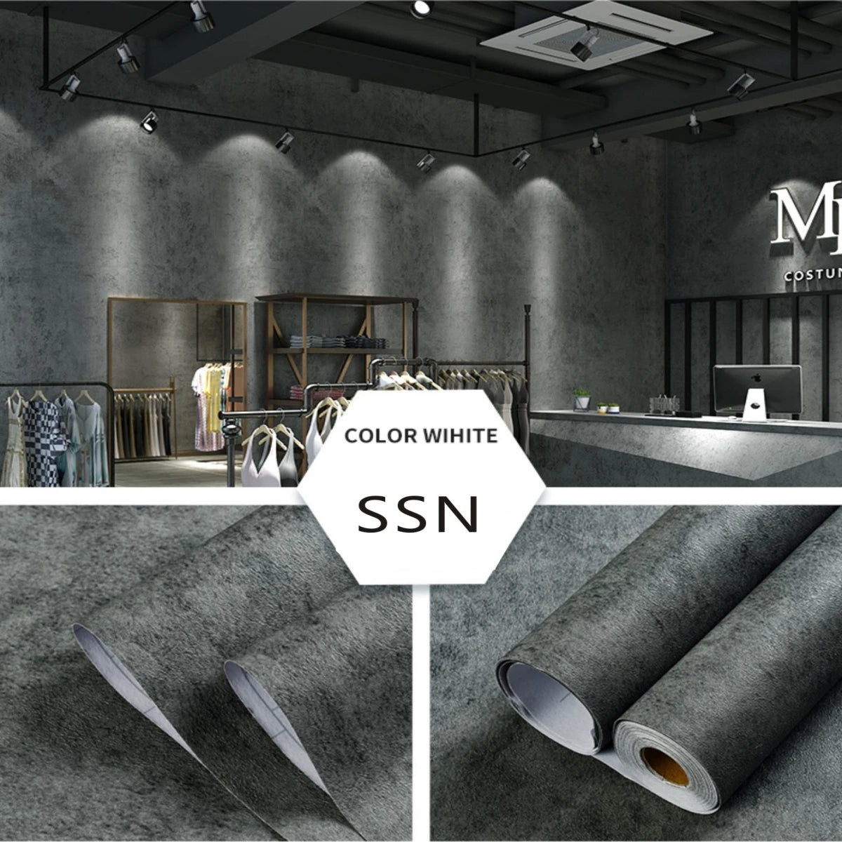Vinyl Waterproof Self-Adhesive Wallpaper Vintage Cement Gray Wall Contact Paper Store Bedroom Livingroom Renovation Stickers PVC