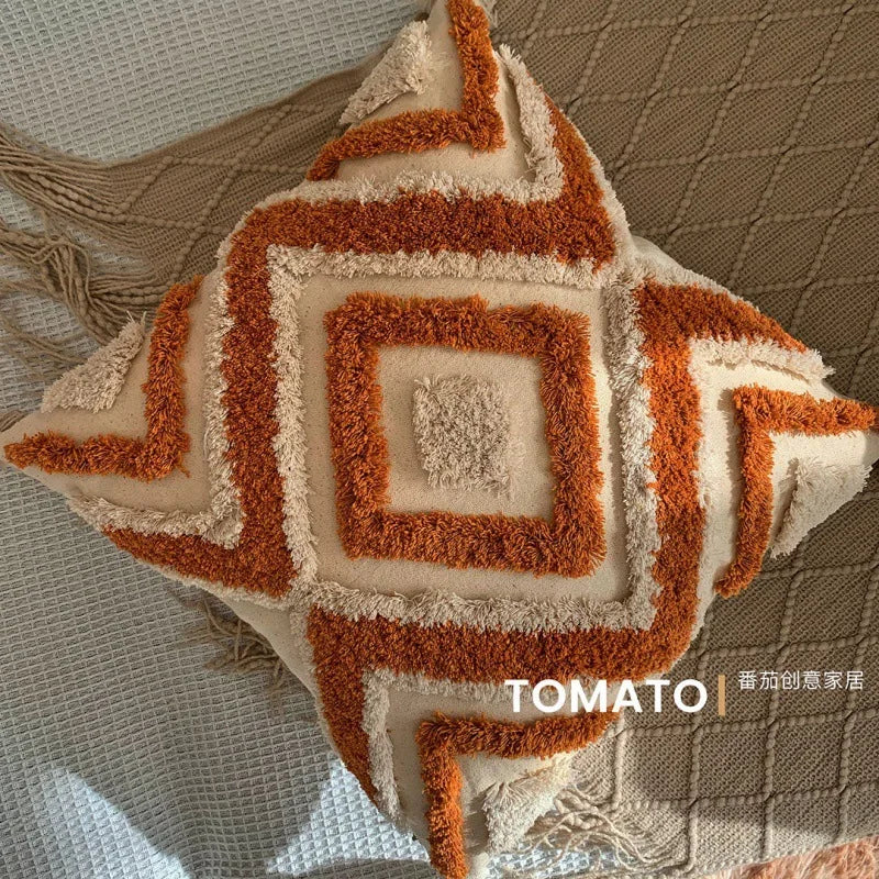 Bohemian Embroidered Tassel Polyester-Cotton Pillow Cover – Designs 1–8, 45 × 45 cm