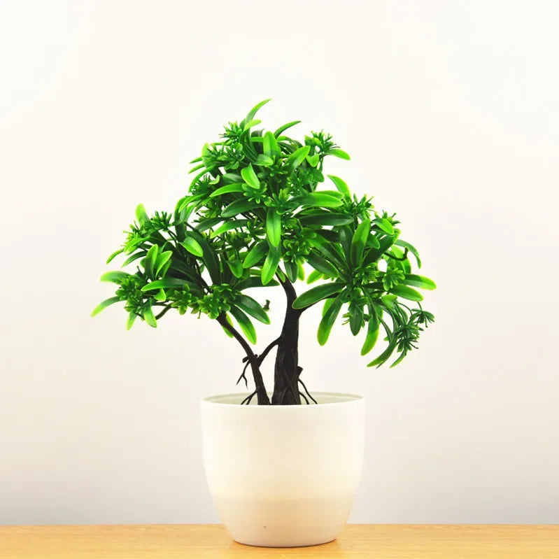 Small Artificial Bonsai Potted Plant – Green Faux Tree Ornament for Home, Garden & Hotel Decor