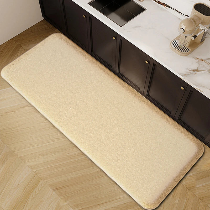Thickened Absorbent Flannel Kitchen Runner Mat – Non-Slip PVC Backing in Apricot & Blue