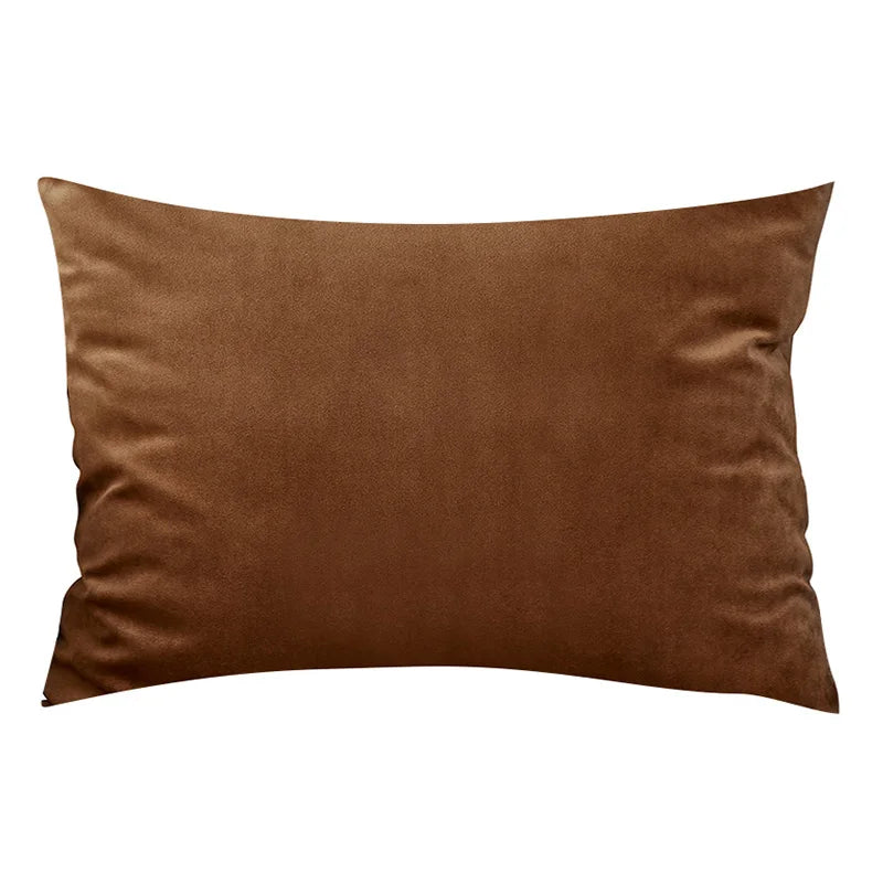 Dark Brown Solid Velvet Lumbar Pillow Cover – Soft Woven Fabric, 1 Piece, 11.81 × 19.69 in (30 × 50 cm)