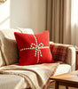 Red Plush Christmas Gift-Bow Pillow Cover – Embroidered Polyester, 17.72 in, 1 Piece only