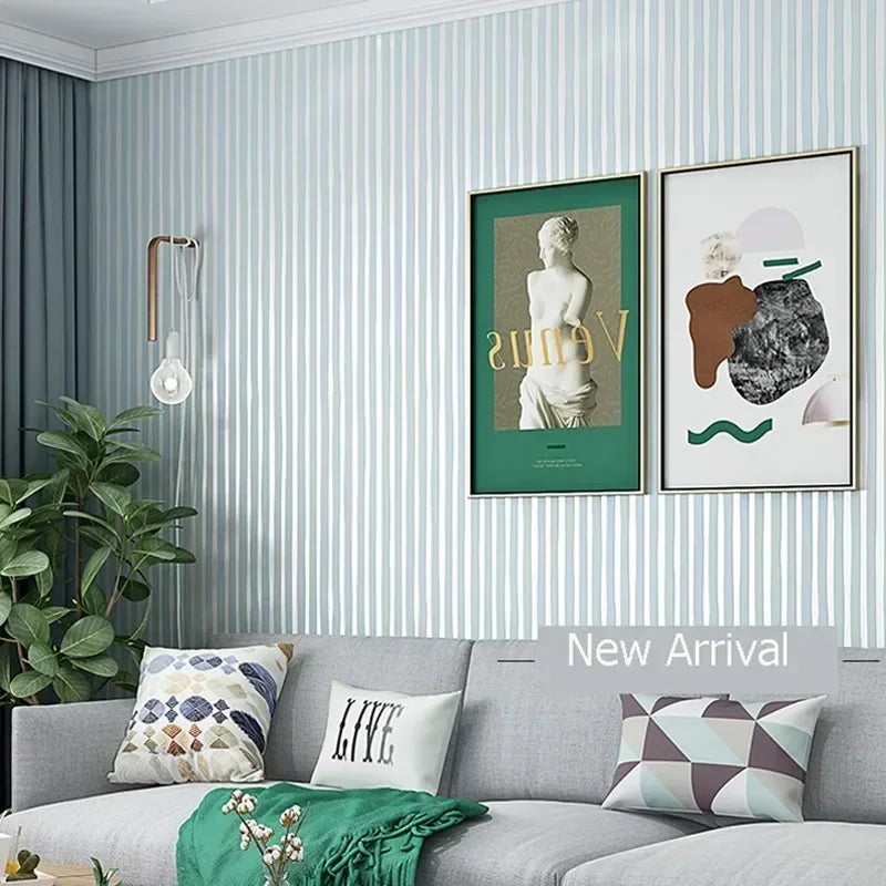 Modern Pink & Blue Vertical Stripe 3D Non-Woven Wallpaper – Waterproof, Extra Thick, Mould-Resistant & Fireproof