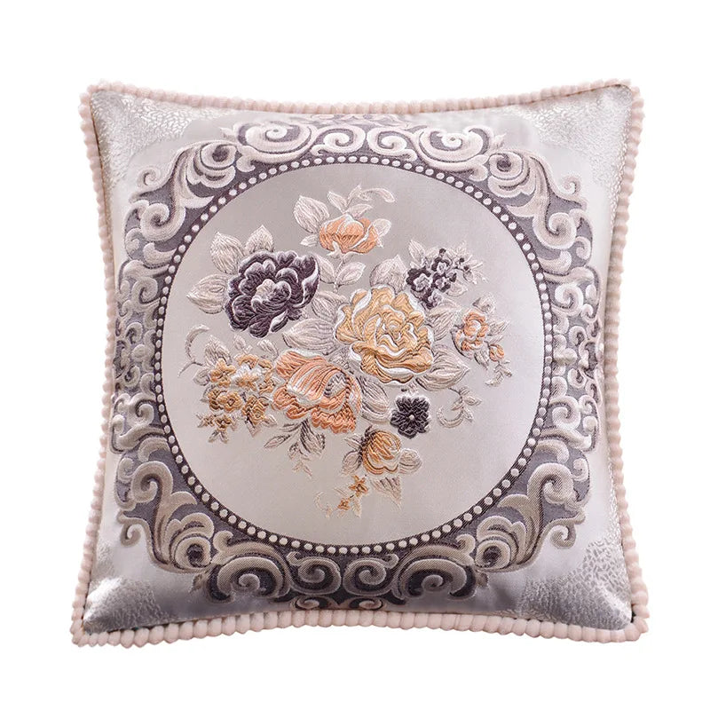 Floral Medallion Pillow Cover – Embroidered Bouquet, 18.90 in Square