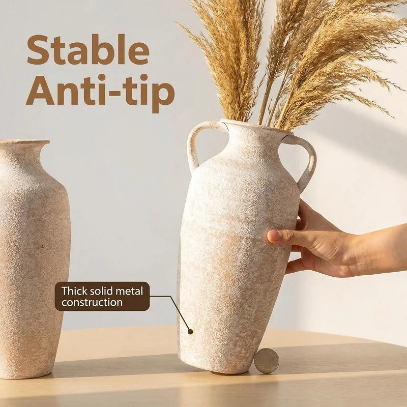 French Country Metal Vase – Faux Terracotta Finish, 2 Rustic Designs