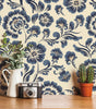 Blue Floral Waterproof & Oil-Resistant PVC Peel-and-Stick Wallpaper – Removable for Walls, Cabinets & Furniture
