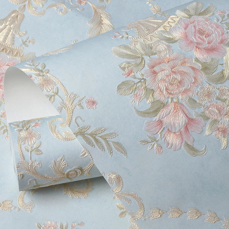 Floral 3D Embossed Waterproof Peel-and-Stick Non-Woven Wallpaper for Girls’ Bedrooms