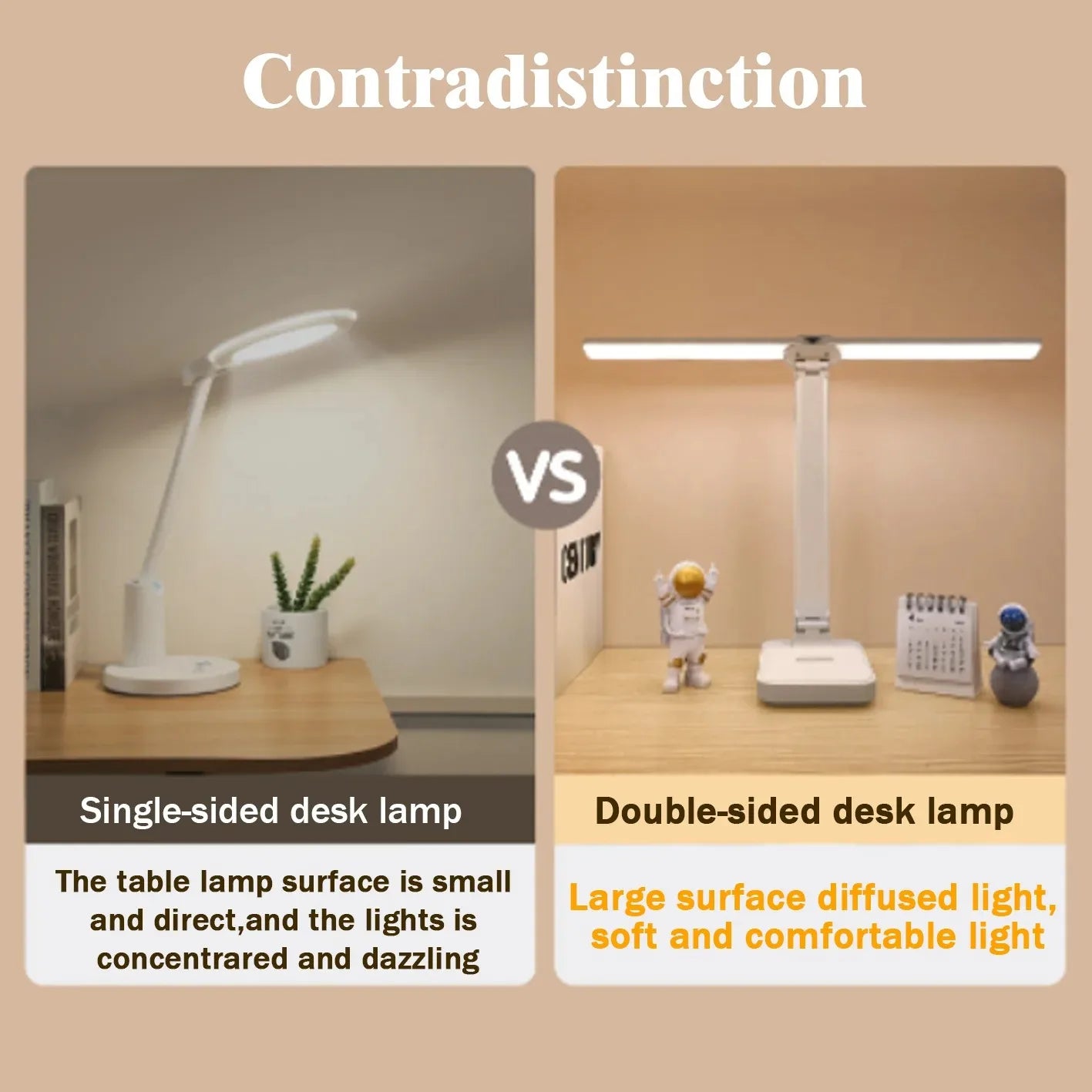 LED Desk Lamp – 3-Level Touch Dimmable, Foldable Eye-Caring Reading Light, USB Plug-In or Rechargeable Bedside Table Lamp