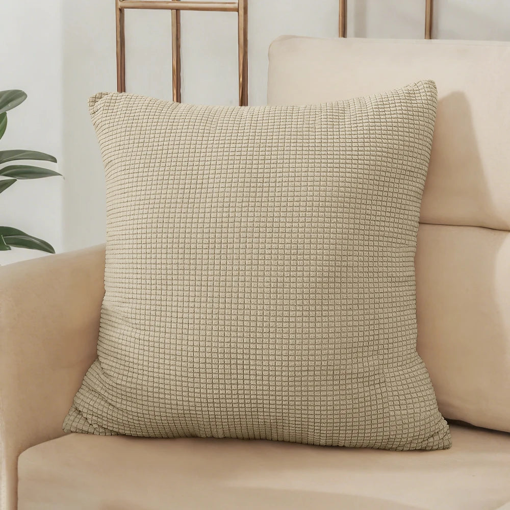 Solid Light Khaki Jacquard Polyester Pillow Cover – 8 Sizes