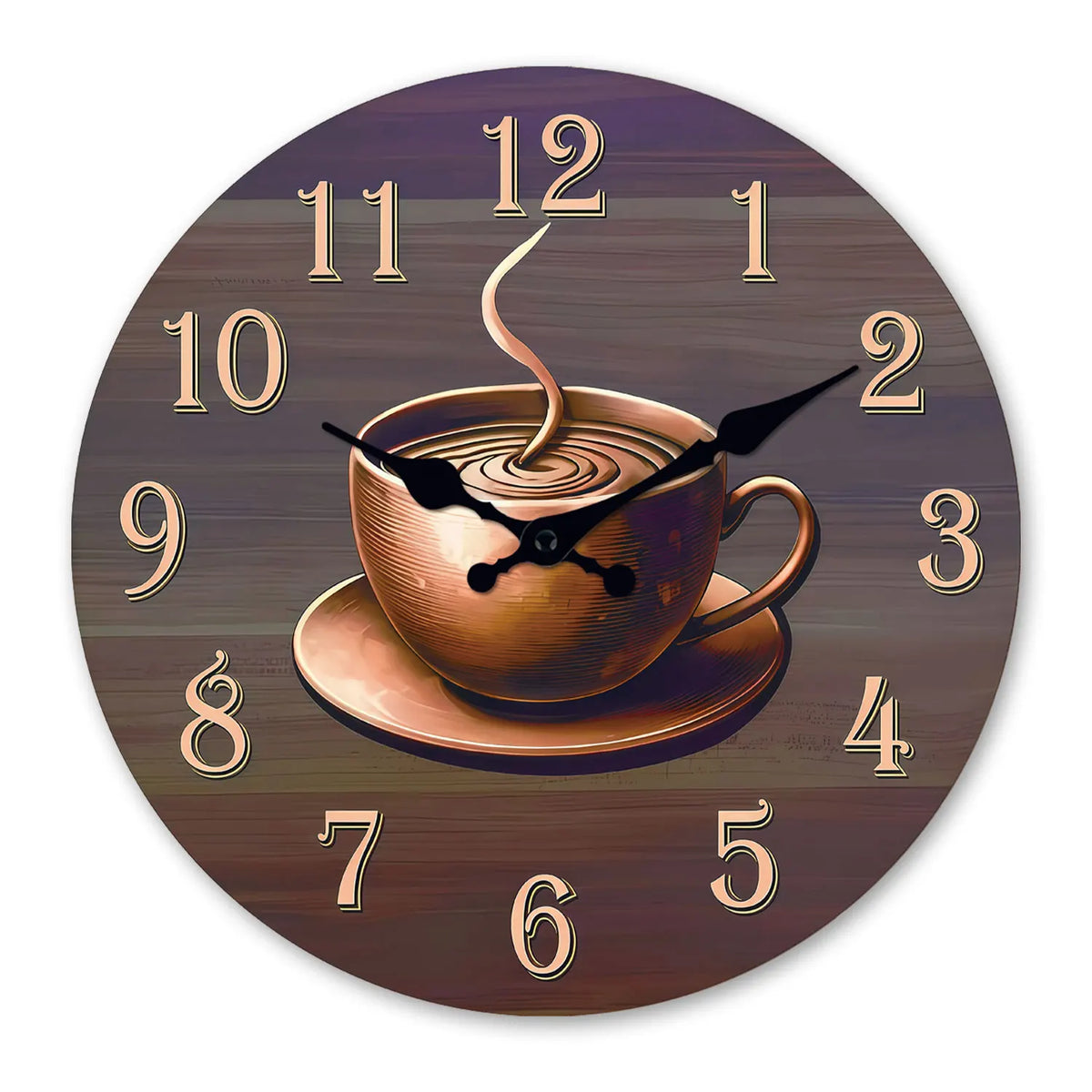 Vintage Coffee Cup Silent Wall Clock – Rustic Wooden Quartz Kitchen Decor, 10–16 Inch