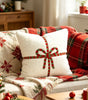 White Plush Gift-Bow Christmas Pillow Cover – Embroidered Polyester, 17.72 in, 1 Piece