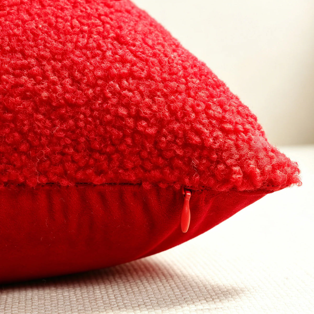 Red Plush Christmas Gift-Bow Pillow Cover – Embroidered Polyester, 17.72 in, 1 Piece only