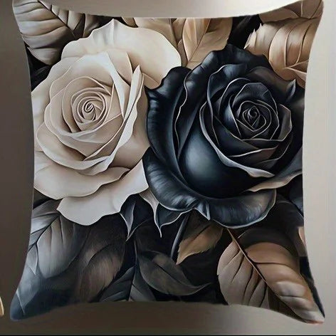Black & White Floral Polyester Pillow Covers – Designs 3–4, 4 Sizes