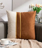 Neutral Color-Block Velvet Throw Pillow Cover with Gold-Tone Stripes, Square or Lumbar