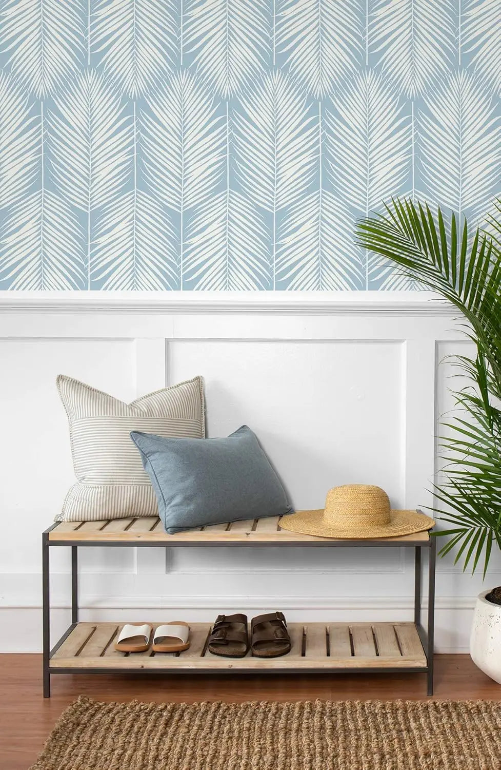 Light Blue Leaf Peel-and-Stick Wallpaper – Waterproof Removable Vinyl for Cabinets, Drawers & Bedrooms