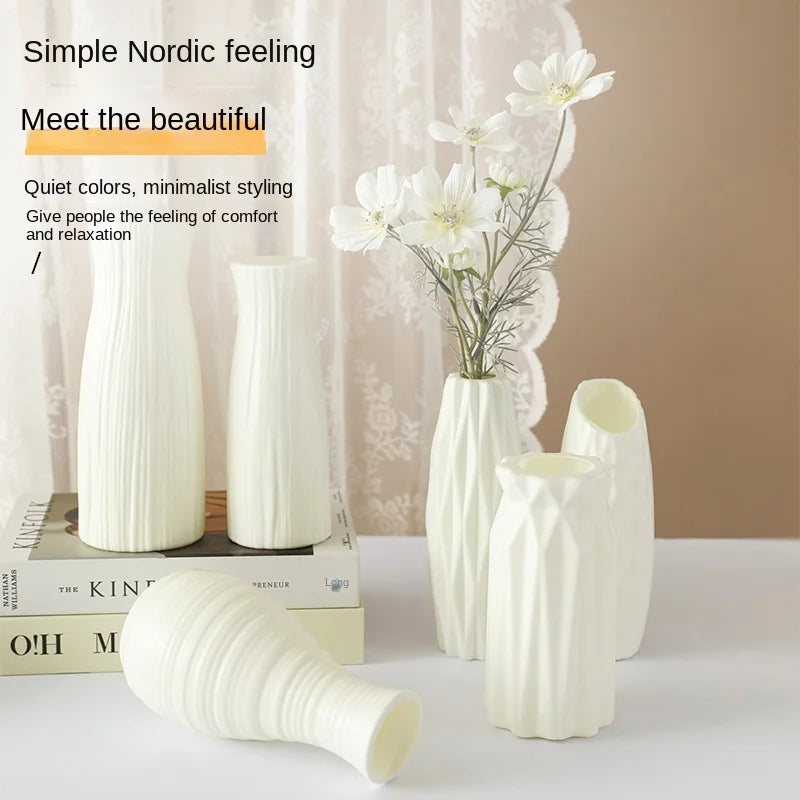 Modern Plastic Flower Vase – Simple Tabletop Vase for Hydroponic Flowers, Artificial Stems & Living Room Decor