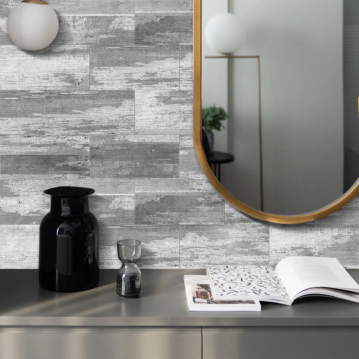 16-Piece Retro Grey Wood 3D Foam Peel-and-Stick Tile Stickers – Waterproof, Heat-Resistant & Scratch-Resistant