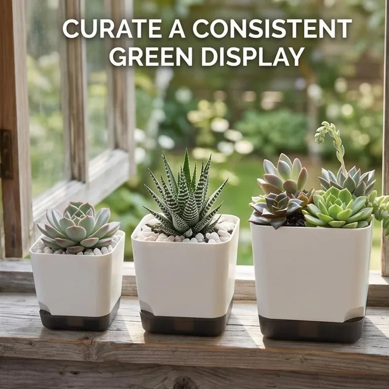 Square Self-Watering Plastic Plant Pot with Water Reservoir