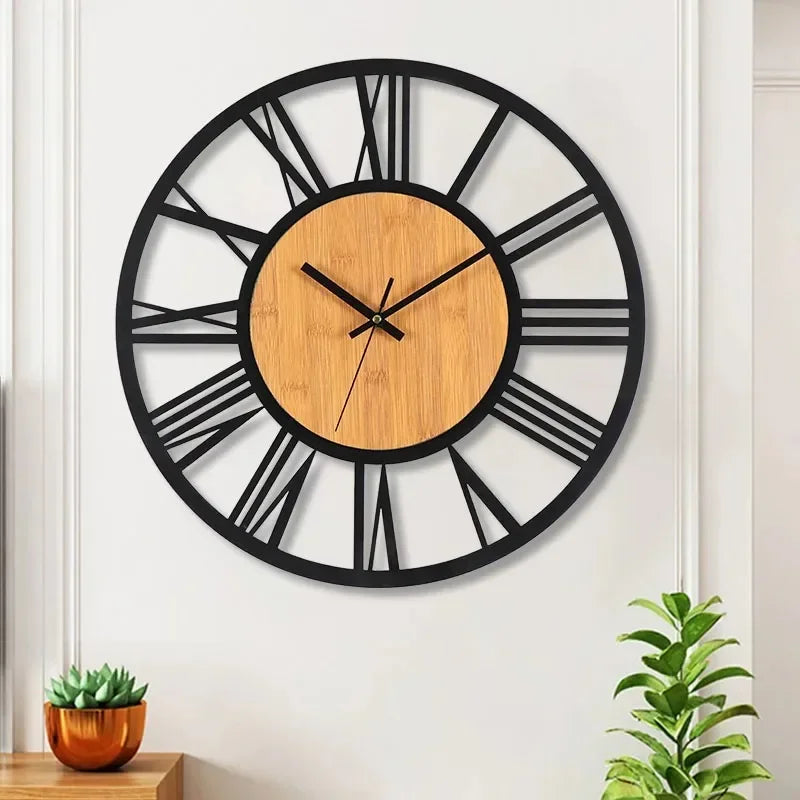 40 cm Antique-Style Iron Roman Numeral Wall Clock – Quiet Quartz Openwork Decor