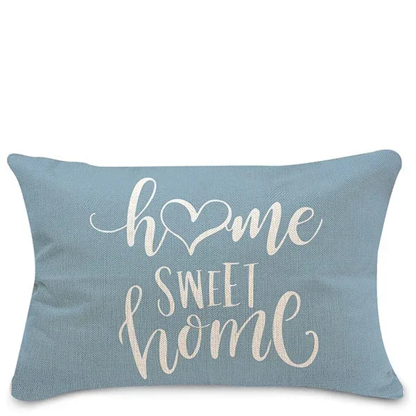Lake Blue Geometric Linen-Blend Lumbar Pillow Cover – 4 Designs, 2 Sizes