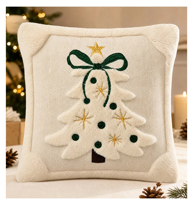 Embroidered Christmas Tree Pillow Covers – Plush Set of 2, 17.72 in