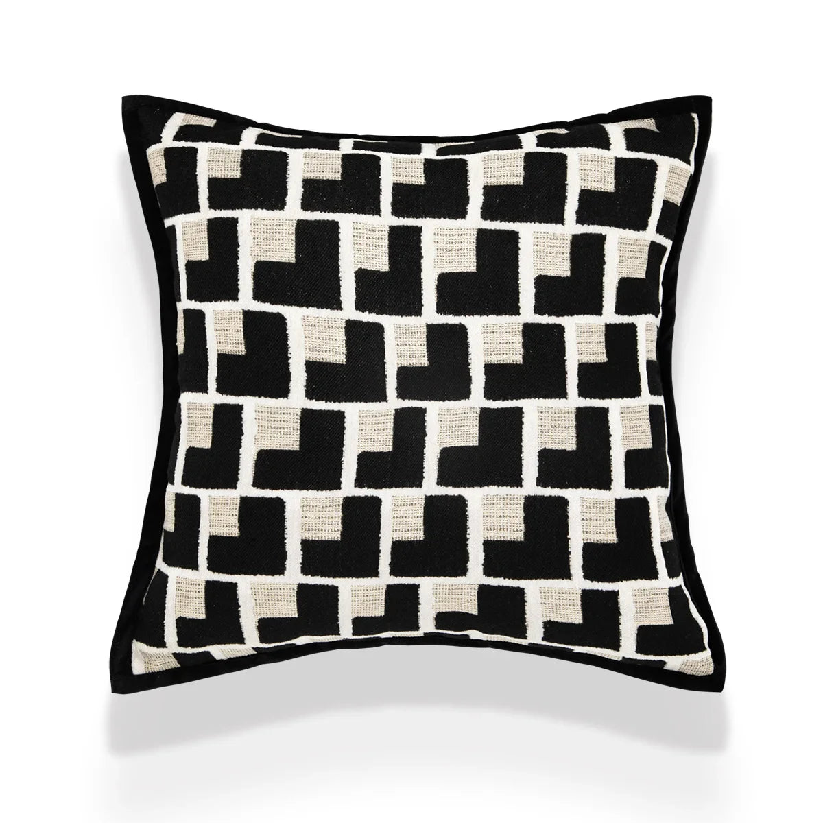 Black-and-White Houndstooth Polyester/Cotton Pillow Cover – 17.72 × 17.72 in (45 × 45 cm), 1 Piece