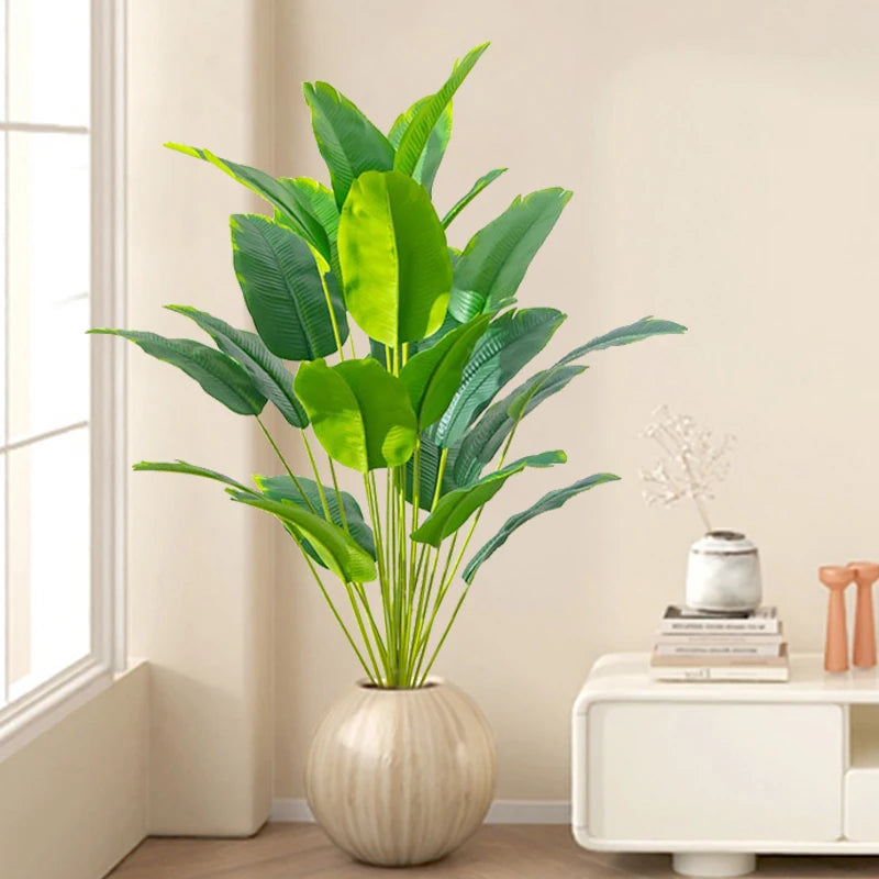 Large Artificial Banana Palm Plant Leaves – Real Touch Tropical Faux Monstera Greenery for Home & Garden Decor