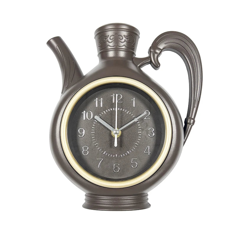 Teapot Wall Clock – 23 × 26 cm Quartz Kitchen Decor, Black or Brown
