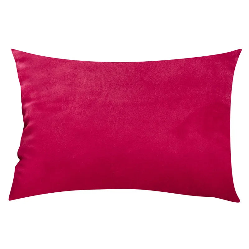 Wine Red & Rose Red Solid Velvet Lumbar Pillow Cover – Soft Woven Fabric, 1 Piece, 11.81 × 19.69 in (30 × 50 cm)