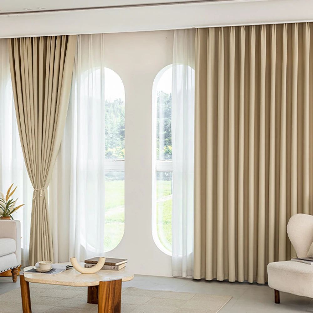 Beige 200 GSM Double-Layer Semi-Light Blocking Curtain Panel – 2 Hanging Styles