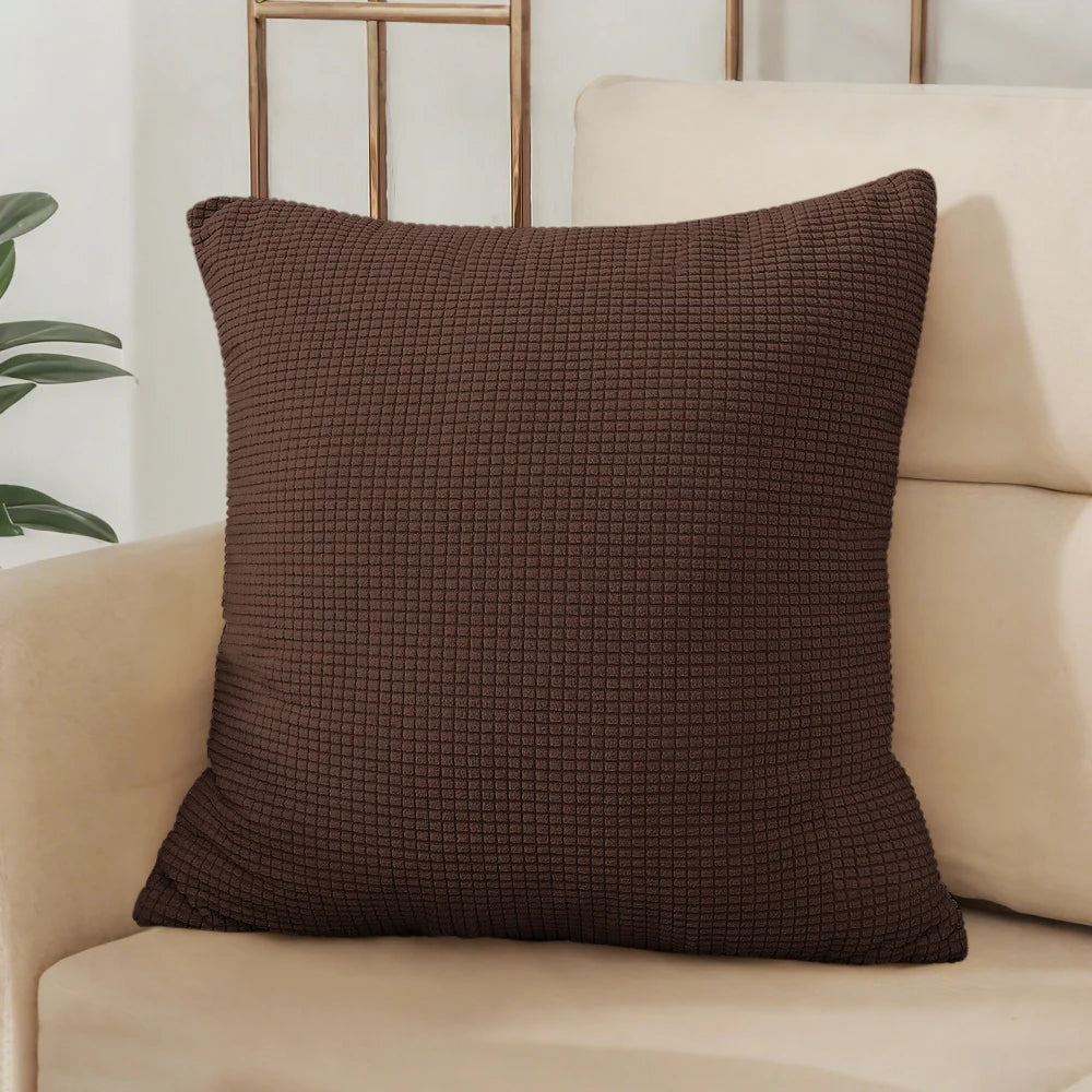 Solid Dark Coffee Jacquard Polyester Pillow Cover – 7 Sizes