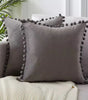 Neutral Cream and Gray Velvet Pom-Pom Throw Pillow Cover, 15.75–19.69 in, Cover Only