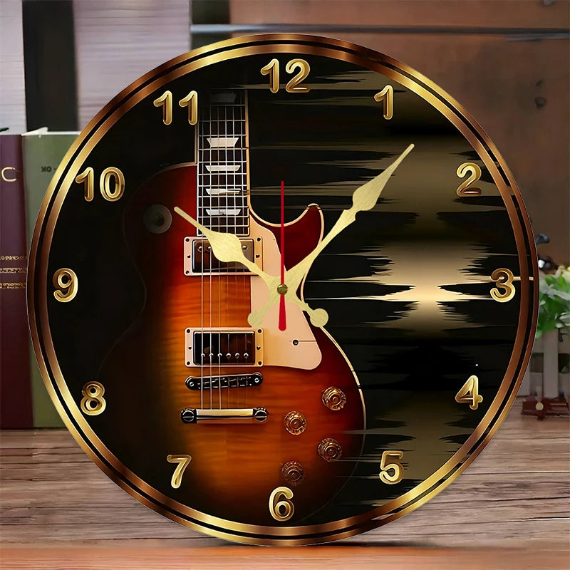 Rustic Violin Silent Wall Clock – 10-Inch Round Wooden Music Decor