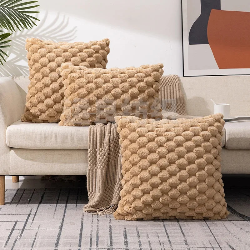 Woven Plush Throw Pillow Cover – Yellow, Orange & Khaki
